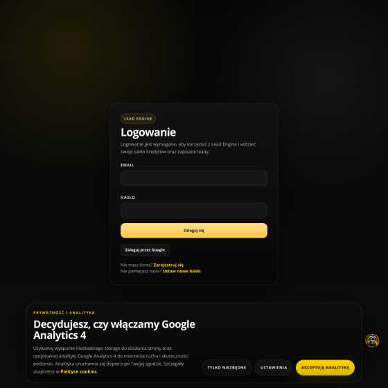 Screenshot panelu Lead Engine